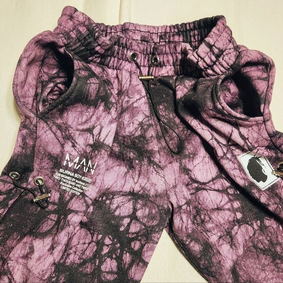 Boohoo Man x Burna Boy Tie Dye Fleece Toggle Mens Sweatpants Purple Medium - Picture 8 of 12